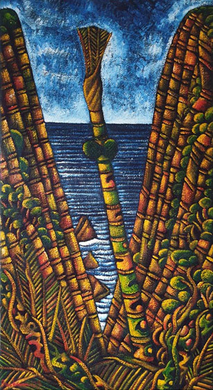 Dean Buchanan nz abstract landscape artist, tall Nickau palm, acrylic on canvas 